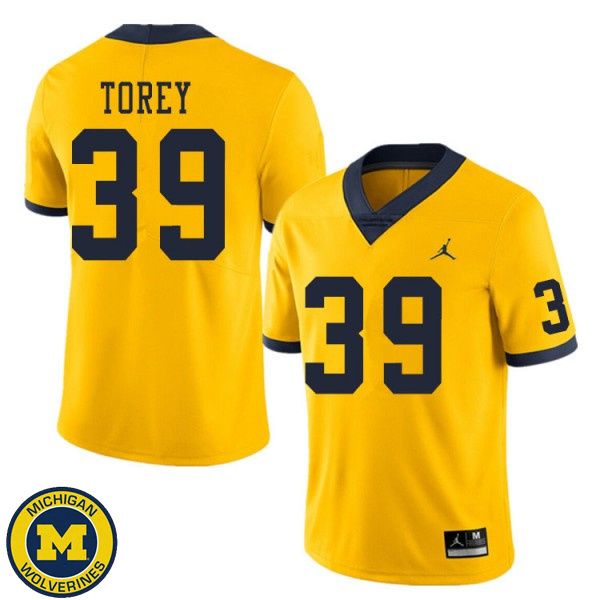 Men's Michigan Wolverines #39 Matt Torey Yellow University Jersey